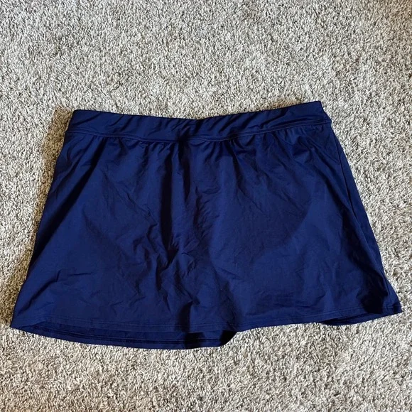 Lands' End Swimsuit Navy Blue White Polka Dot Tankini Top 18D and Skirt 18 - Picture 7 of 9